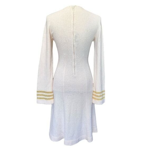 Ricardo Knit Dress Womens Cream Gold Stripe Textured Long Sleeve Square Neck - Picture 2 of 16